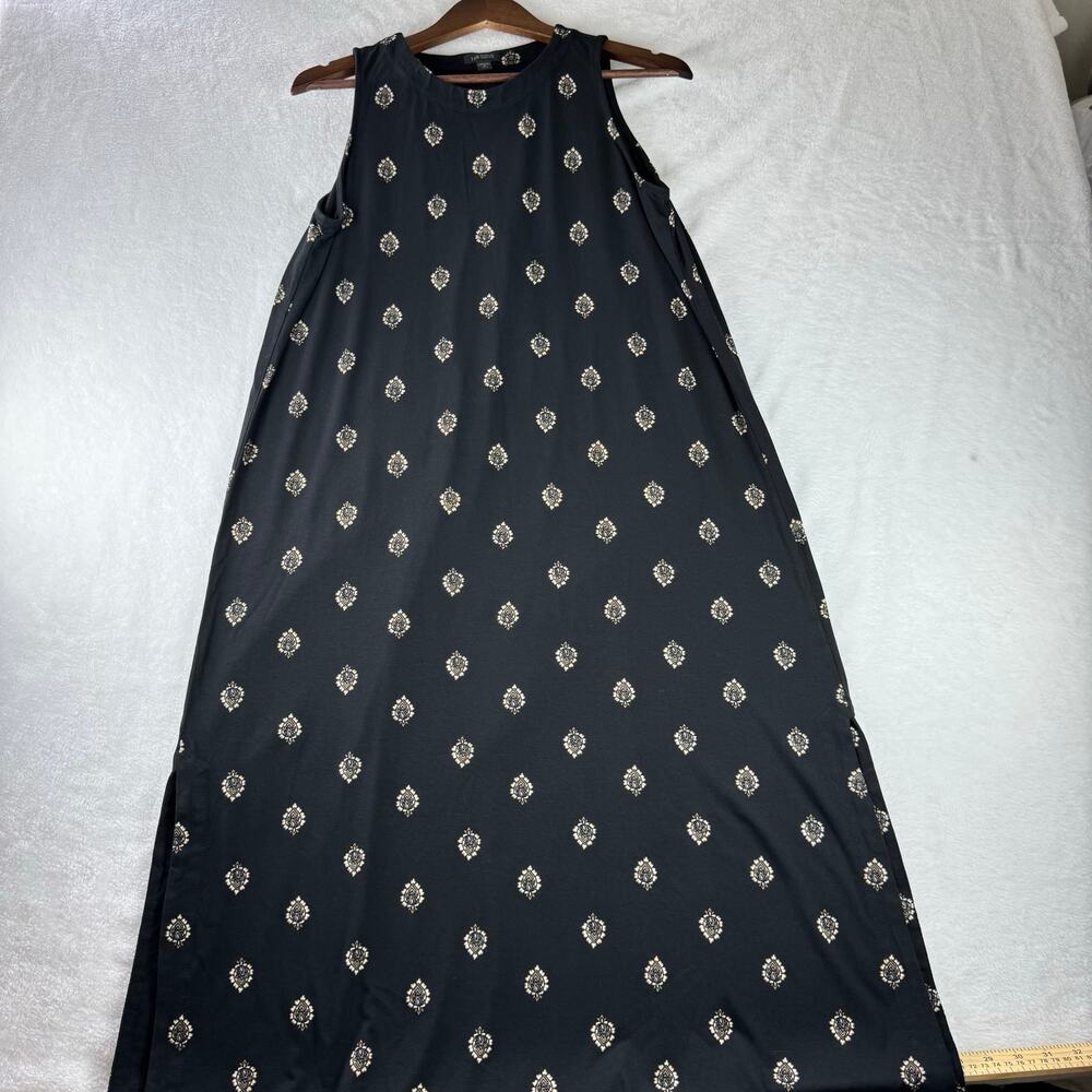 J.Jill Dress MED Black Maxi Swing Medallion Print stretch Cottagecore  Dress - Picture 6 of 11